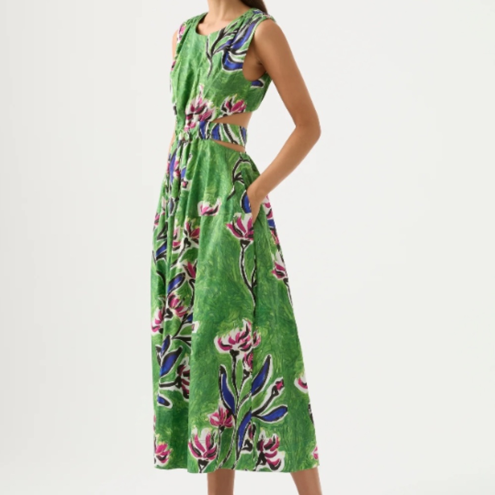 Aje Zorina Tie Midi Dress, in Native Gumnut Floral, Size US4